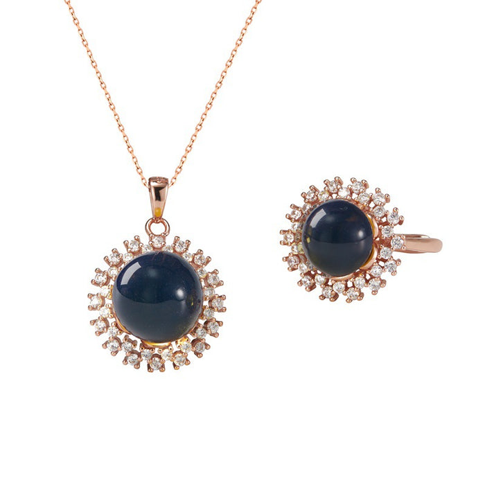 Wholesale Necklace White Bronze Blue Pearl Snowflake Rings Set MOQ≥2 JDC-NE-ARY001