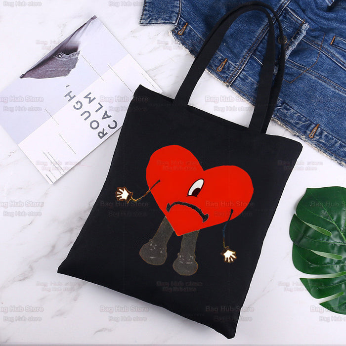Wholesale Handbag Canvas Cute Cartoon Printing Black Shopping Bag (F) JDC-HB-Aike002