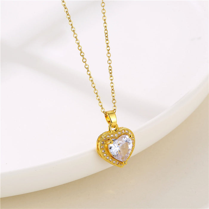 Wholesale Necklace Gold Plated Copper Zircon Heart JDC-NE-QingR004