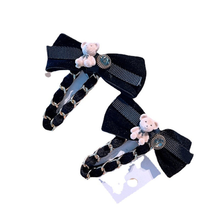 Wholesale Retro Small Fragrance Chain Bear Bow Knot Hair Clip JDC-HC-HuaJ004