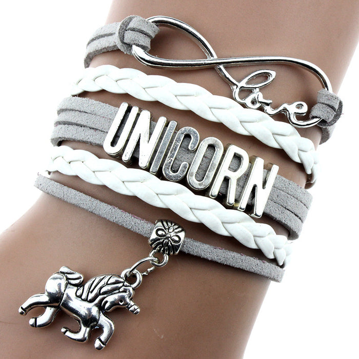 Wholesale Bracelet Braided Unicorn Pendant Letter Bracelet MOQ≥2 JDC-BT-XinT012