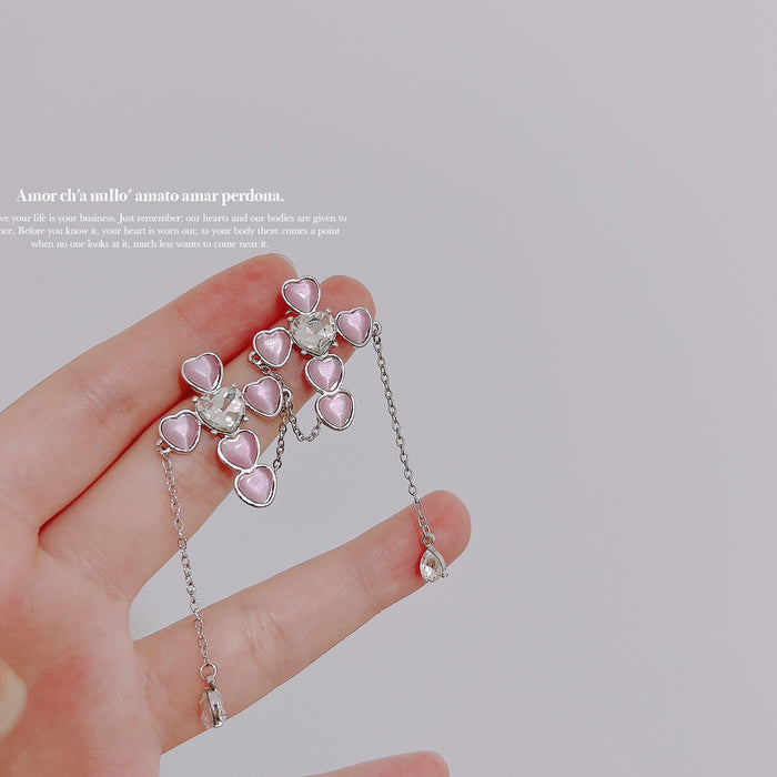 Wholesale Pink Heart Cross Silver Needle Alloy Earrings JDC-ES-Qiant007