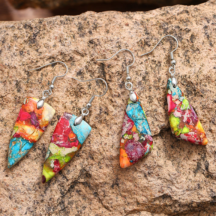 Wholesale Bohemian Resort Style Colorful Geometric Shaped Stone Earrings MOQ≥3 JDC-ES-QiuX009