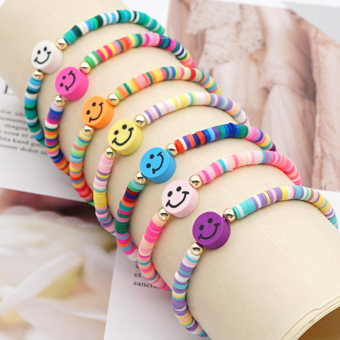 Wholesale 4mm Rainbow Beaded Multicolor Smiley Boho Ethnic Style Clay bead bracelet  JDC-BT-YuX004