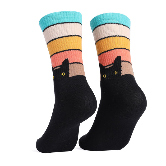 Wholesale socks combed cotton mid tube socks black cat JDC-SK-DFF009