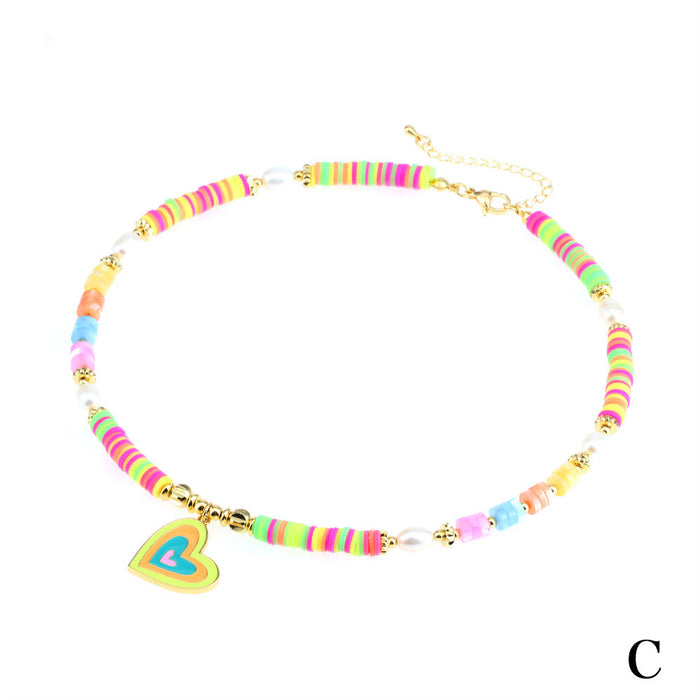 Wholesale Necklaces Slime Shells Pearls Drip Enamel Bohemian Hearts Mixed Colors JDC-NE-TianY003