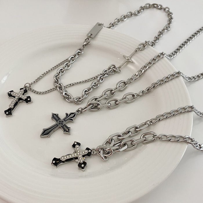 Wholesale Necklace Titanium Steel Diamond Cross Sweater Chain JDC-NE-PiaoT002