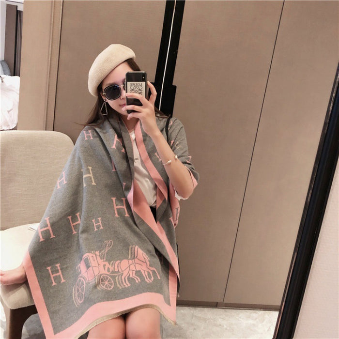 Wholesale Scarf Imitation Cashmere Double Sided Warm Thickened Shawl JDC-SF-Chand017