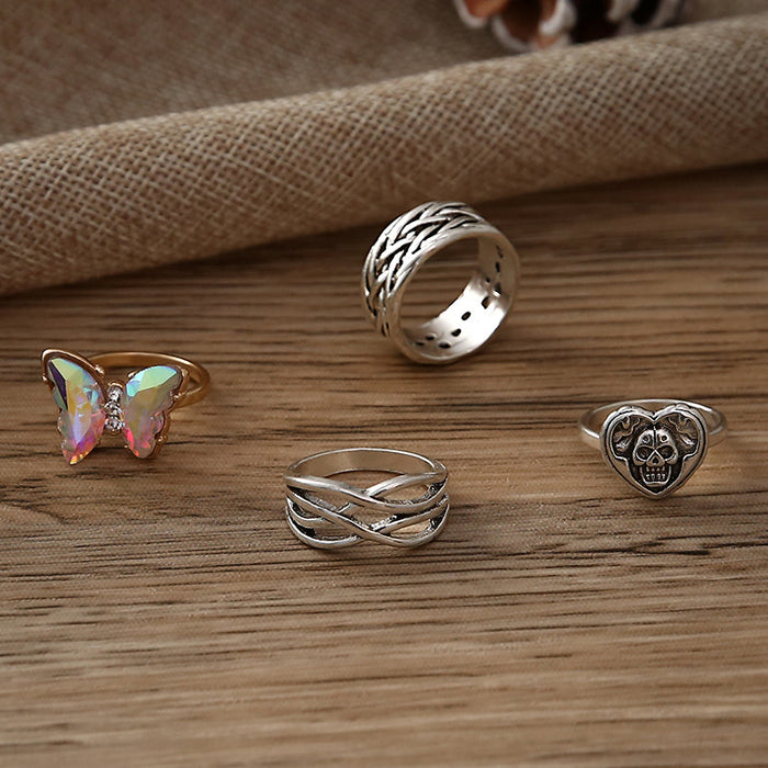 Wholesale Colorful Butterfly Skull Knotted 4 Piece Knuckle Rings MOQ≥2 JDC-RS-MYL004