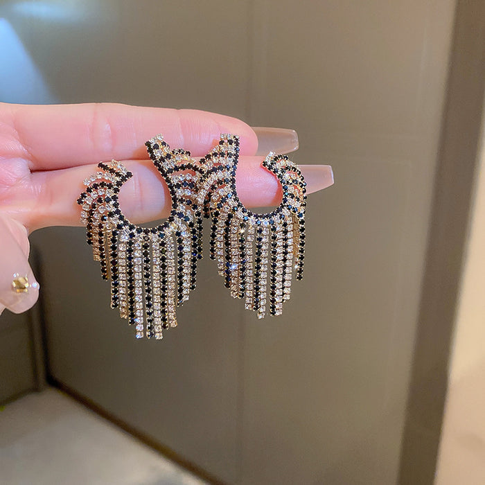Wholesale Earrings Copper Zircon Diamond Irregular Geometric Tassel JDC-ES-BY337