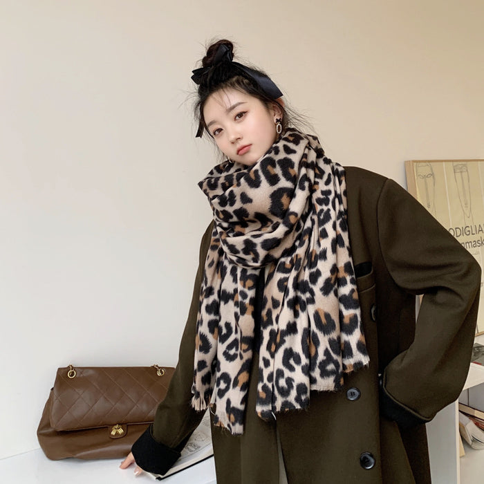 Wholesale Scarf Imitation Cashmere Winter Warm Leopard Thick Shawl JDC-SF-GSCM018
