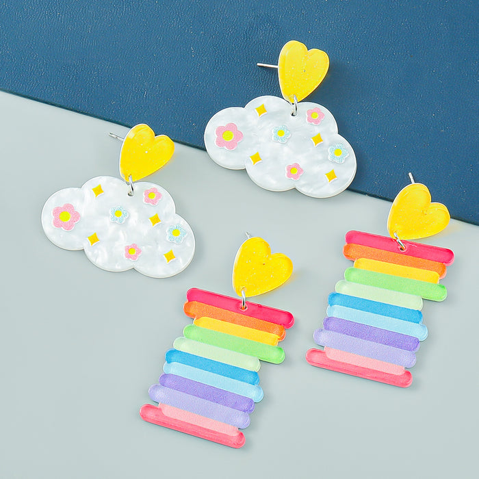 Wholesale plastic small fresh rainbow cloud resin earrings MOQ≥2 JDC-ES-jiul010