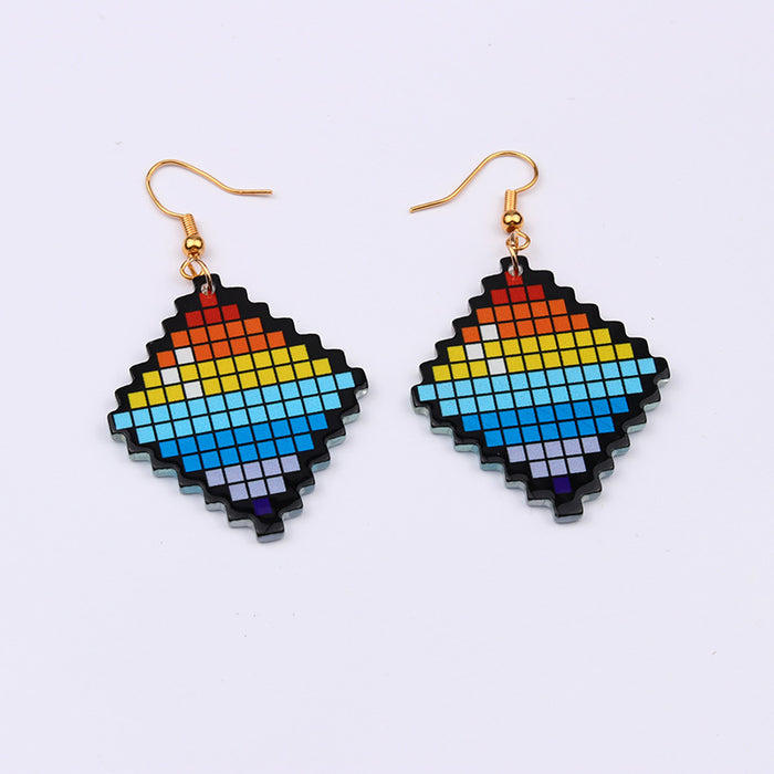 Wholesale Checkerboard Rainbow Color Block Earrings Acrylic MOQ≥2 JDC-ES-DUAI027