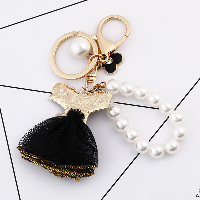Wholesale Keychains Alloy Little Black Dress Pearls Charm Accessories JDC-KC-CH040