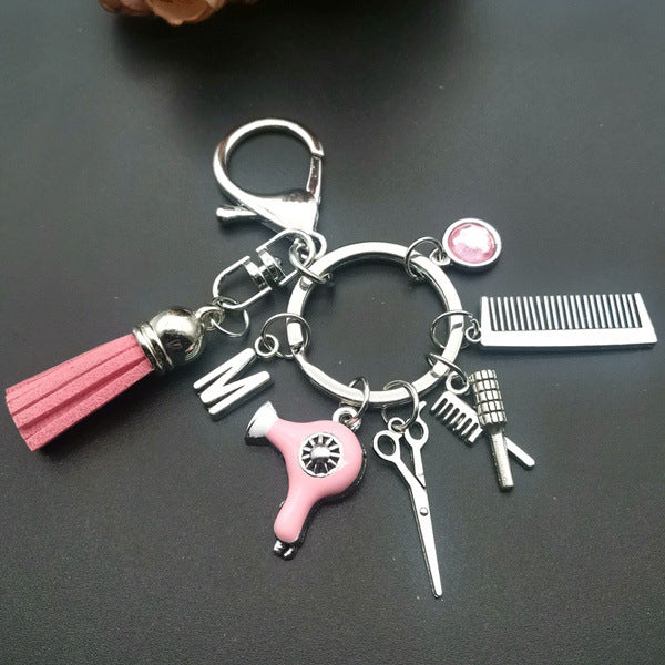 Wholesale Keychains alloy tassels black diamonds mini hair scissors hair dryer comb MOQ≥3 JDC-KC-HaoH006