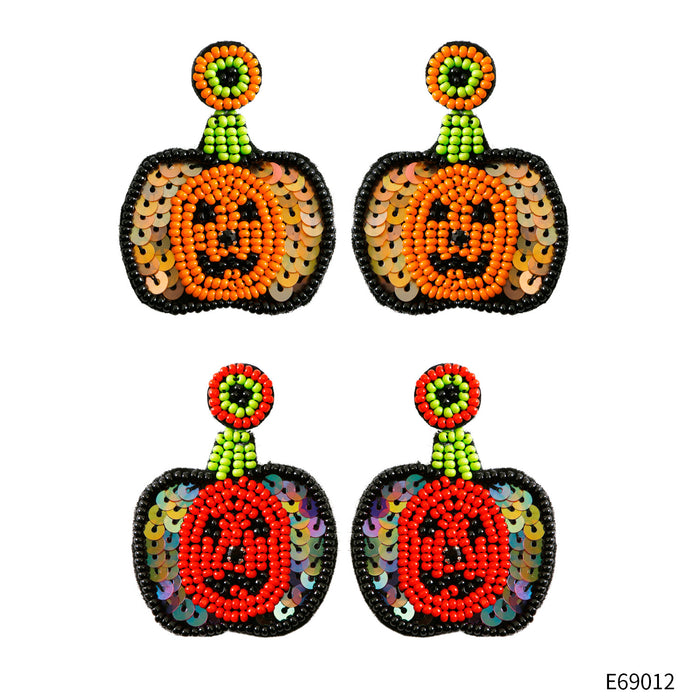 Wholesale Earrings Halloween Rice Beads Handmade Sequins Pumpkin MOQ≥2 JDC-ES-PREMJM011