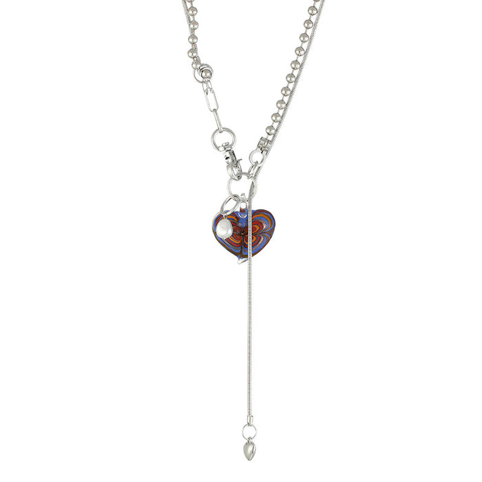 Wholesale Necklace Titanium Steel Glass Pearl Big Love Clavicle Chain JDC-NE-YHai007