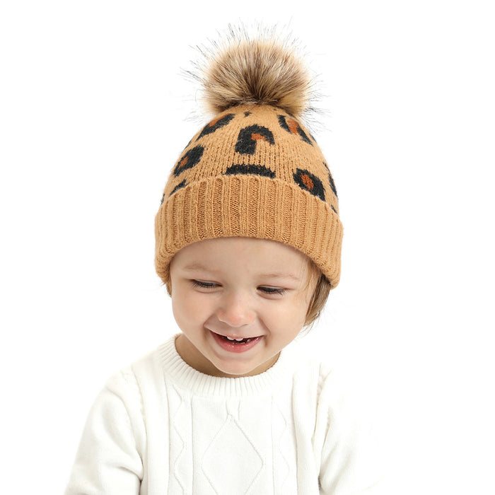 Wholesale Hats Cotton Winter Warm Seahorse Pom Pom Cute Leopard Print Kids Hats JDC-FH-GSGM005