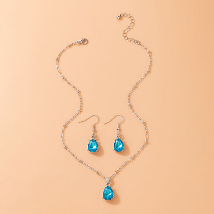 Wholesale Necklace Alloy Blue Diamond Drop Earrings Necklace Set JDC-NE-C096