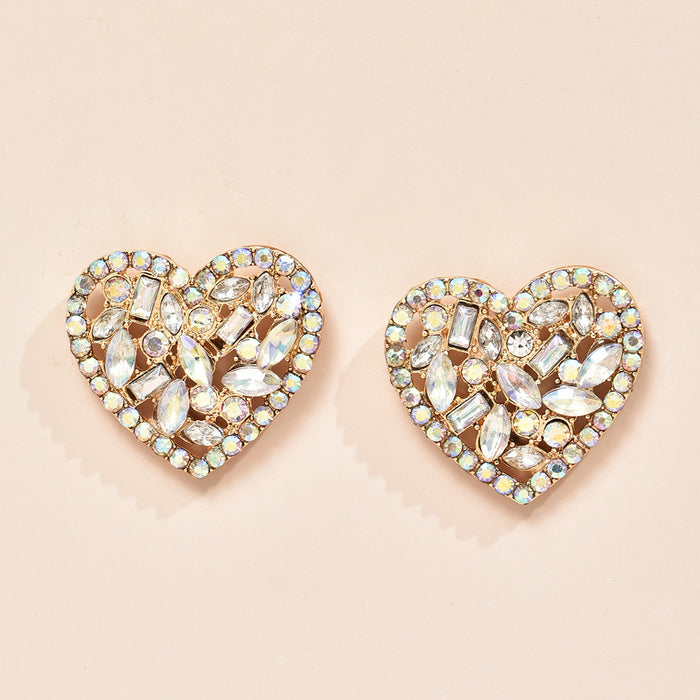 Wholesale Earrings Alloy Colored Diamond Heart Openwork MOQ≥2 JDC-ES-YYB003
