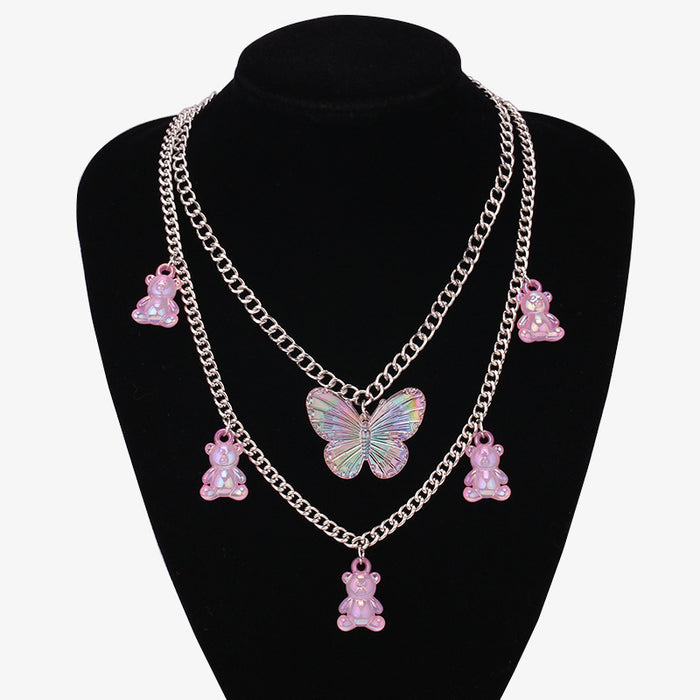 Wholesale Big Butterfly Clavicle Chain Female Jelly Color Cartoon Bear Pendant Necklace JDC-NE-WenB001