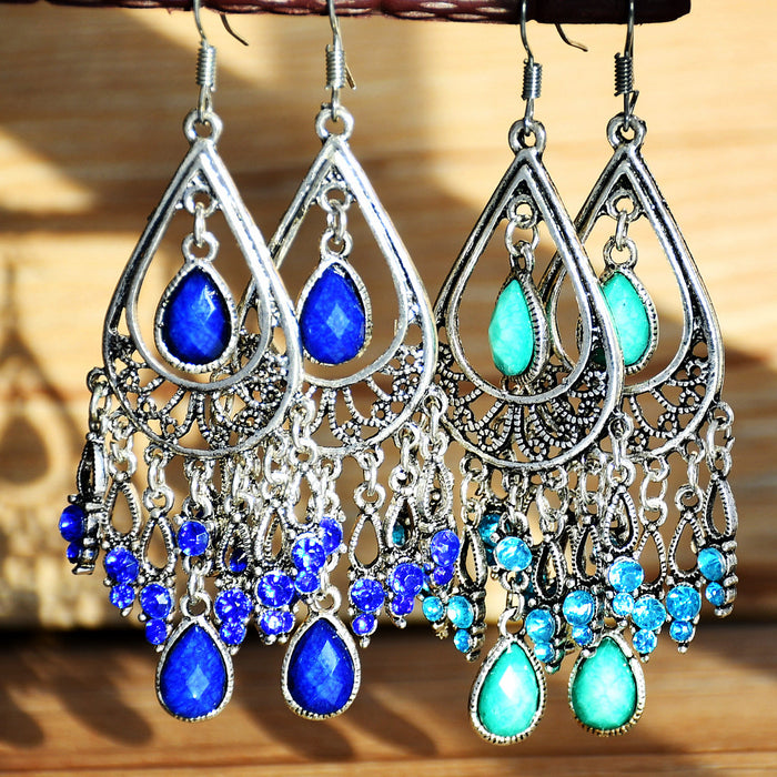 Wholesale Earrings Resin Boho Vintage Tassel Blue Drops JDC-ES-YouF002