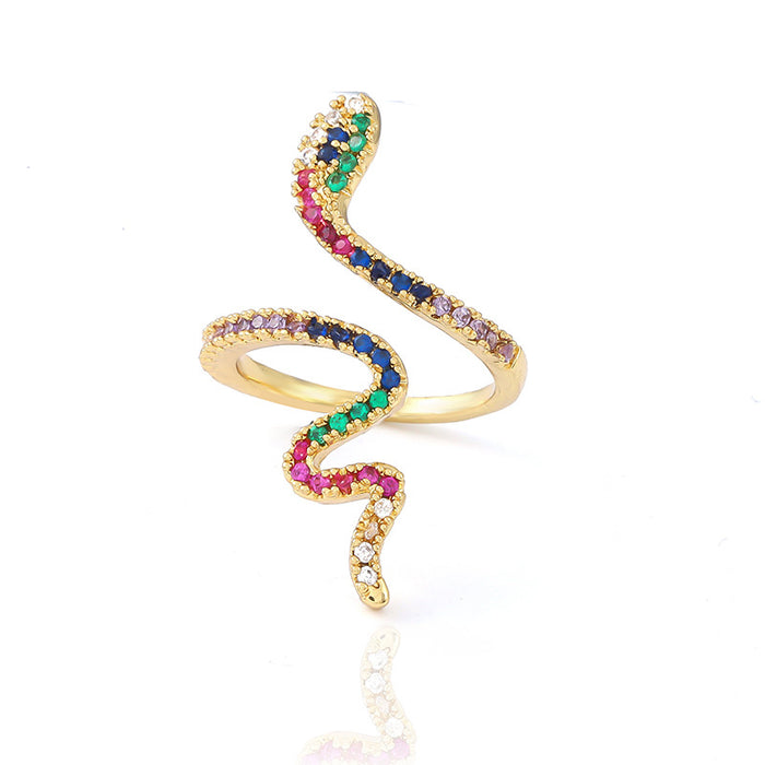 Wholesale Brass Gold Plated Zircon Snake Ring MOQ≥2 JDC-RS-JingY001