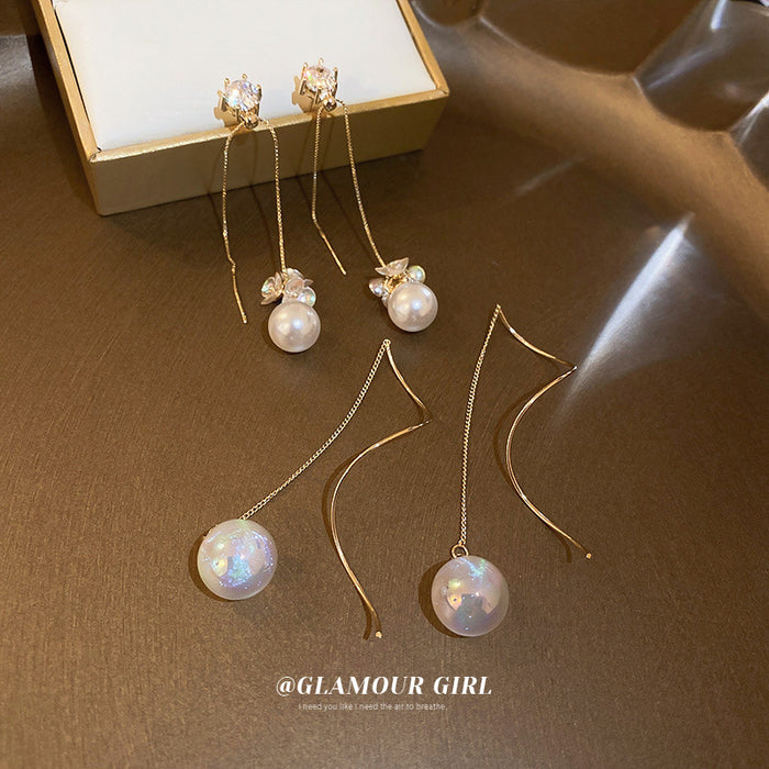 Wholesale Electroplated Silver Needle Zircon Mermaid Pearl Flower Earrings JDC-ES-BY306