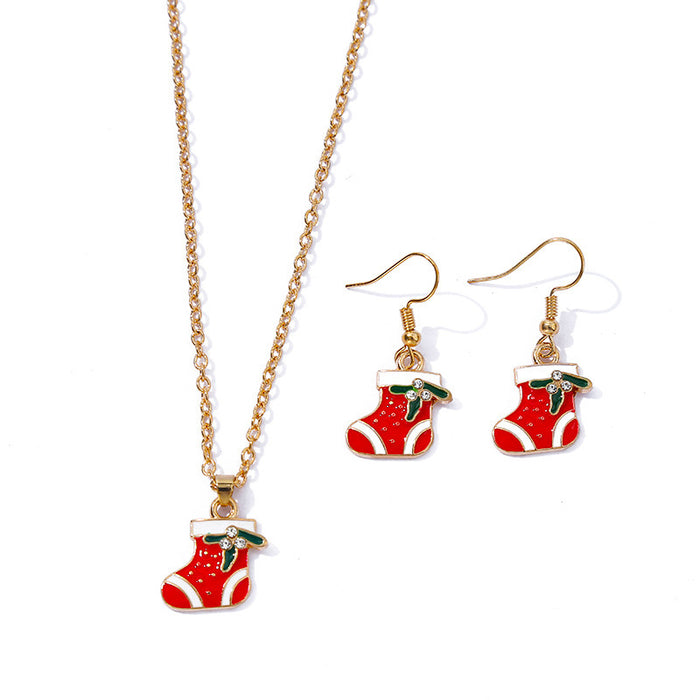Wholesale Necklace Christmas Necklace Earring Set Micro Diamond Drip Oil MOQ≥2 JDC-ES-HaoBiao008