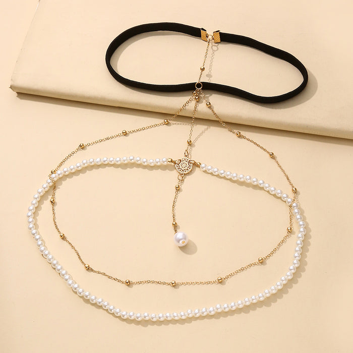 Wholesale Leg Chain Alloy Multilayer Pearl Chain Personality Long Body Chain Jewelry JDC-BJ-MYL002