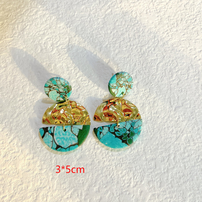 Wholesale Earrings Smoky Turquoise Geometric Exaggerated Square JDC-ES-PH003