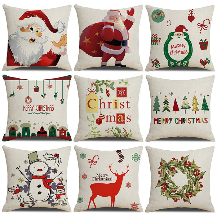 Santa Claus de Santa Claus Estampado de almohada de lino con estampado en White MOQ≥2 JDC-PW-XIANGREN012