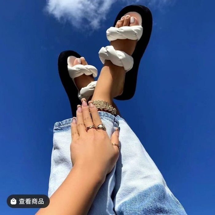Wholesale plus size sandals and slippers summer one word sandals women's shoes JDC-SD-MuF001