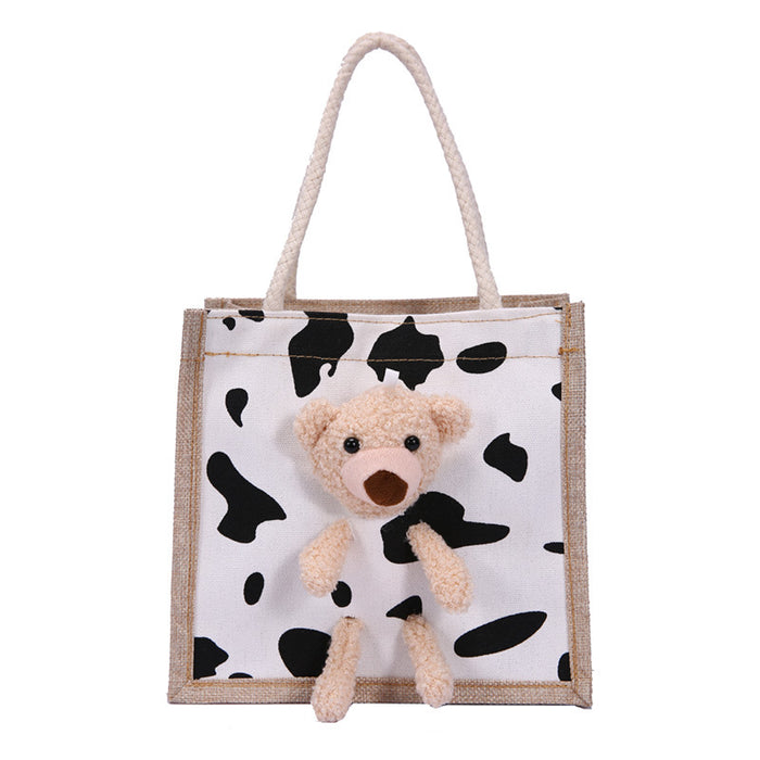 Wholesale Handbag Cotton Linen Cartoon Cute Bear Cow Pattern JDC-HB-RanQ003