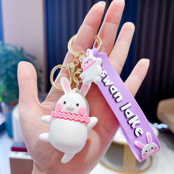 Wholesale Cute Ballet Bunny Keychain Creative Personality Cartoon Stereo Keychain MOQ≥2 JDC-KC-AnG017