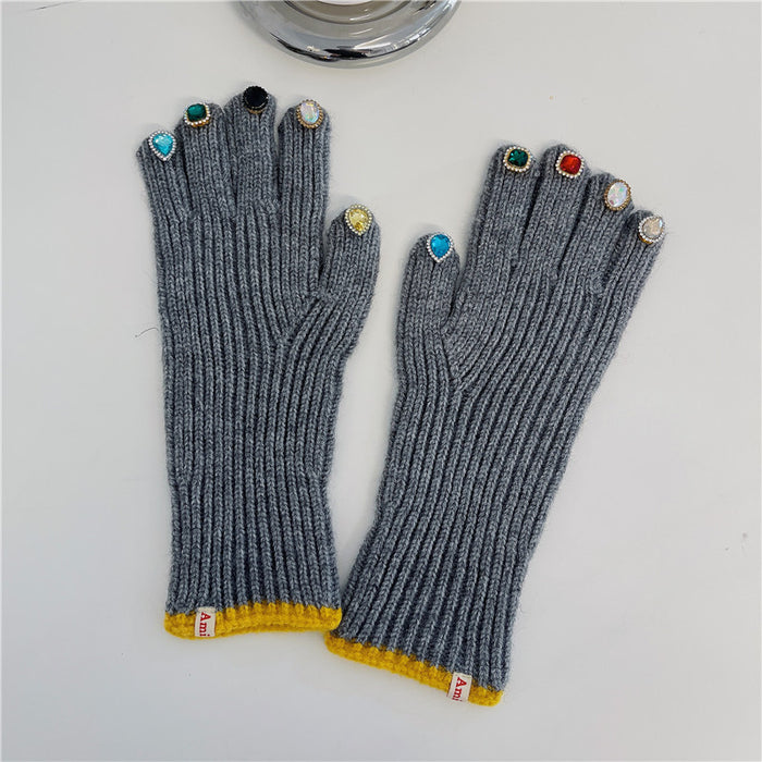 Wholesale Gloves Cotton Design Rhinestone Pointer Knitted JDC-GS-HuiT001
