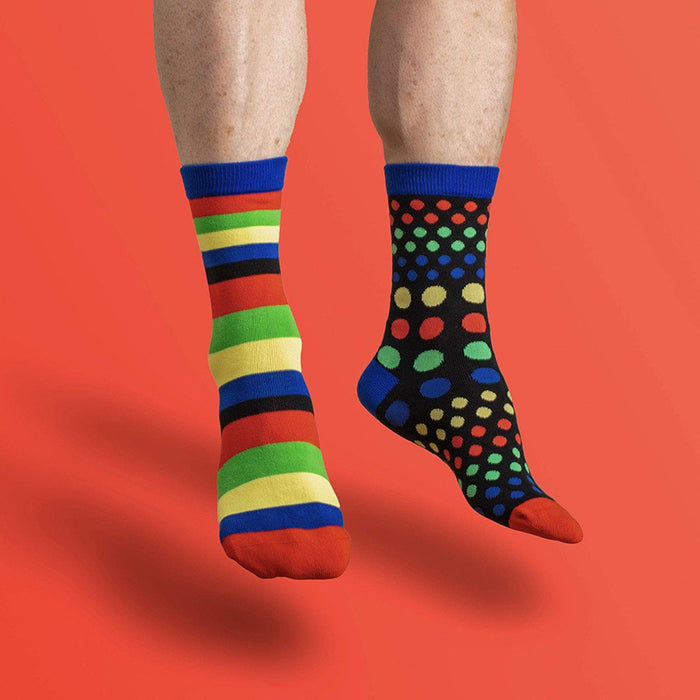 Wholesale socks fabric polka dot stripe asymmetric mandarin duck ab socks JDC-SK-QAng013