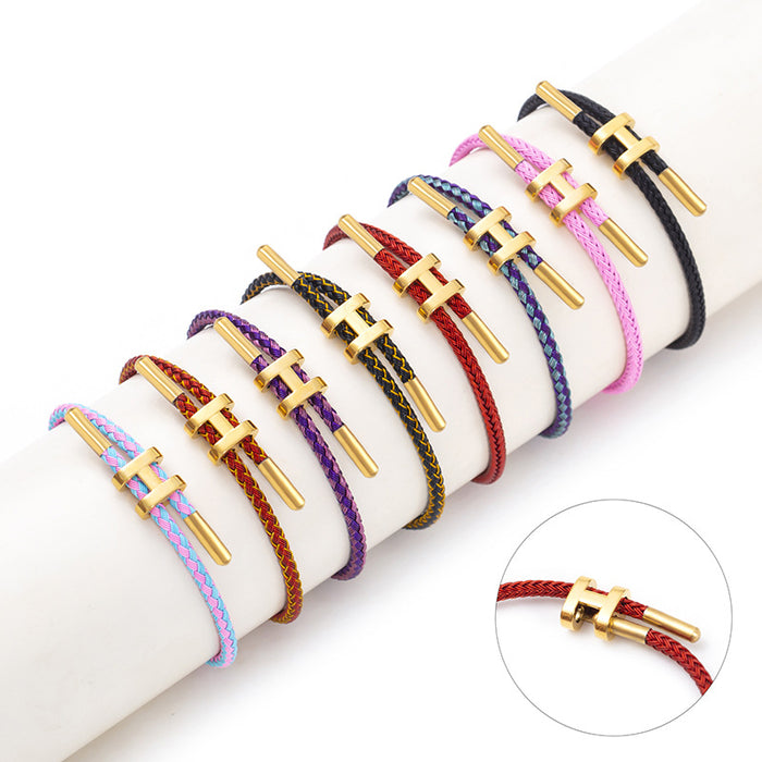 Wholesale Stainless Steel Wire Rope Bracelet 3D Hard Gold With Rope JDC-BT-DongH001