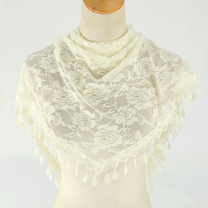 Bufanda triangular de encaje de nylon al por mayor bufanda de borde de borde de flores jdc-sf-wenj002