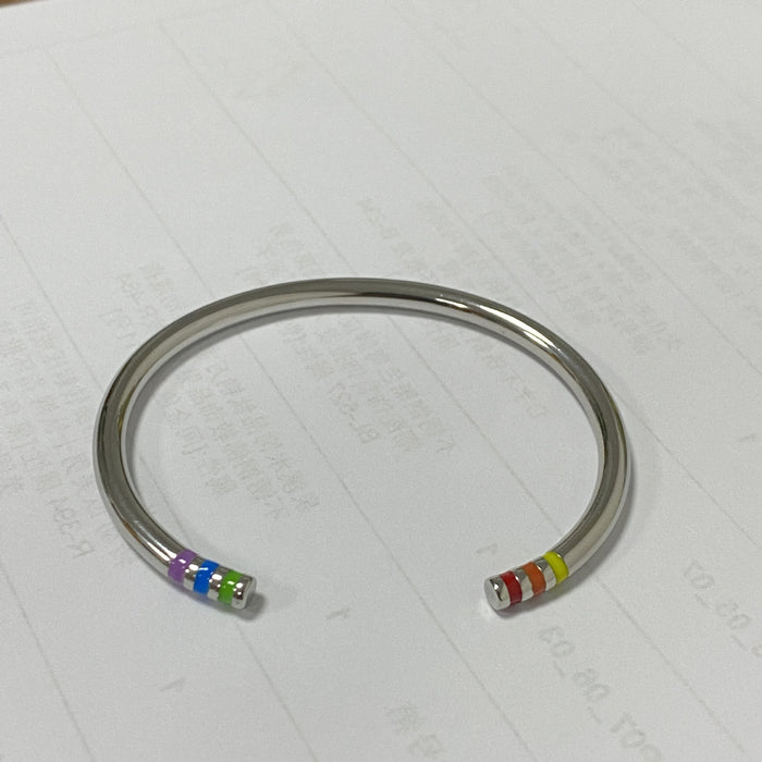 Wholesale LGBT Stainless Steel Rainbow Roman Numeral Bracelet Steel Color Men's Open Metal JDC-BT-QuanS005