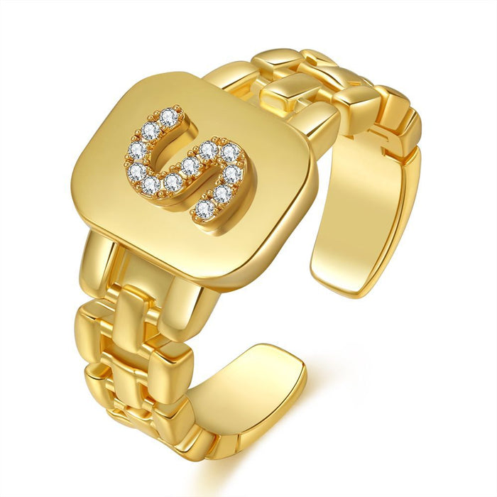 Wholesale Copper Gold Plated Letter Rings JDC-RS-WuB001