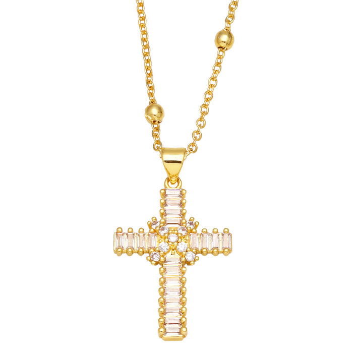 Wholesale Necklace Copper Plated 18K Gold Zircon Color Cross JDC-PREMAS-NE-009