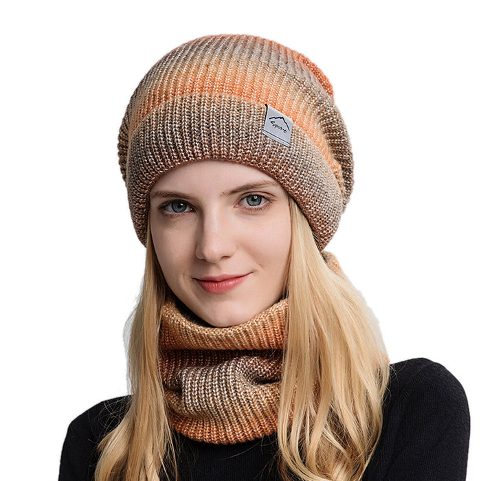 Wholesale Hat Yarn Gradient Color Knit Hat Scarf 2 Piece Set MOQ≥2 JDC-FH-BG018