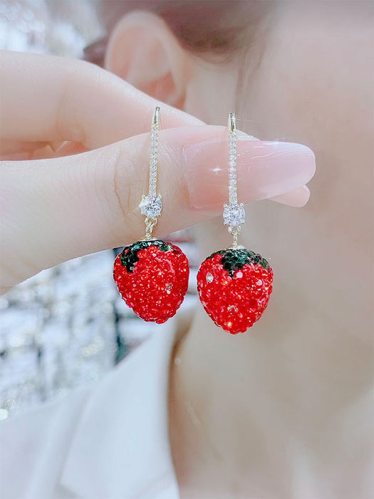 Boucles d'oreilles en gros de la fraise avec diamants petits JDC-ES-Kait009 frais