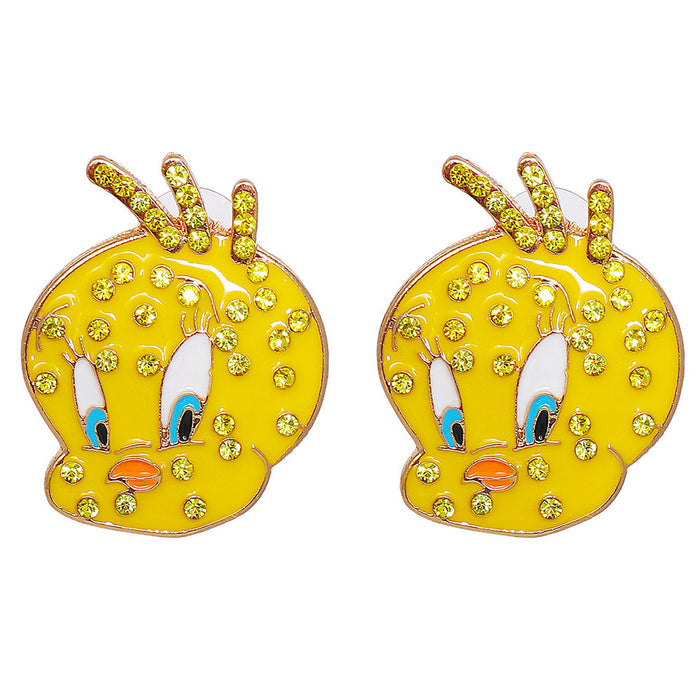 Wholesale cartoon earrings with diamonds asymmetric drip oil JDC-ES-LIUM054
