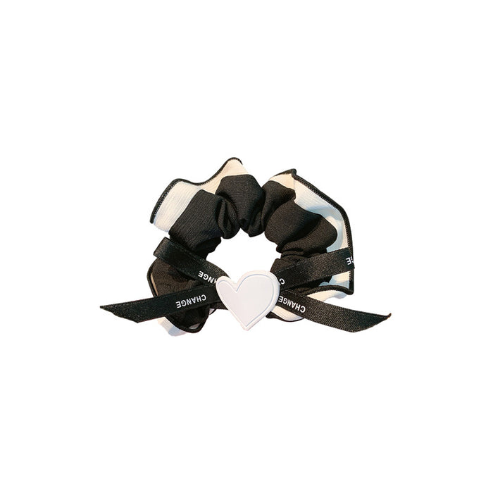 Wholesale Black and White Contrast Color Heart Bow Hair Rope Hair Accessories JDC-HS-tengZ011