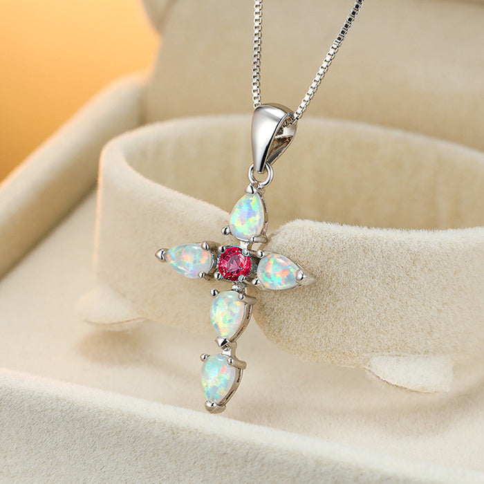 Wholesale Necklaces Alloy Cross Opal Diamonds JDC-NE-JYS056