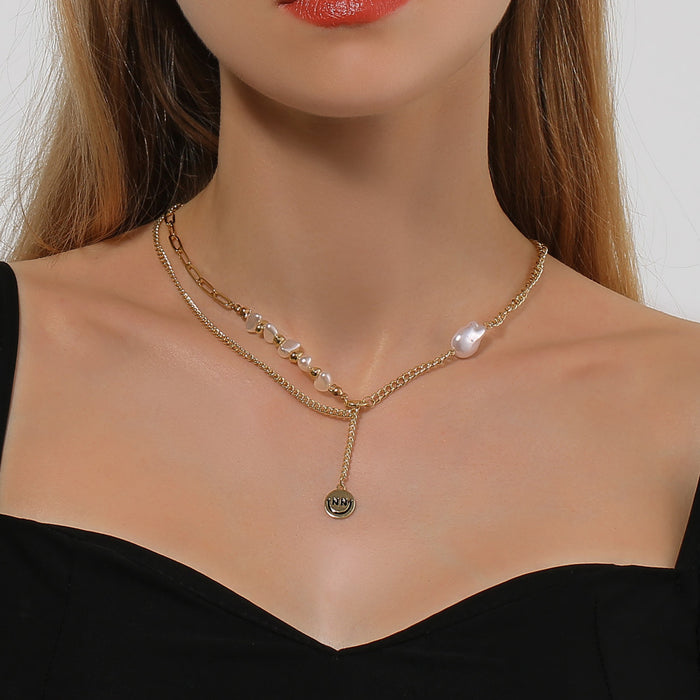 Wholesale Necklace Alloy Irregular Pearl Smiley Clavicle Chain JDC-NE-D354