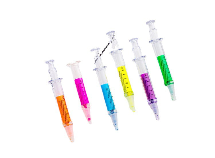 Wholesale Ballpoint Pen Plastic Creative Syringe Needle Highlighter Oblique Tip JDC-BP-CaiW010