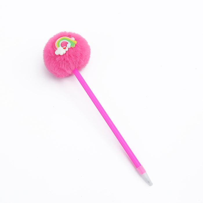 Wholesale Cartoon PU Rainbow Pony Plush Plastic Ballpoint Pen JDC-BP-JT007